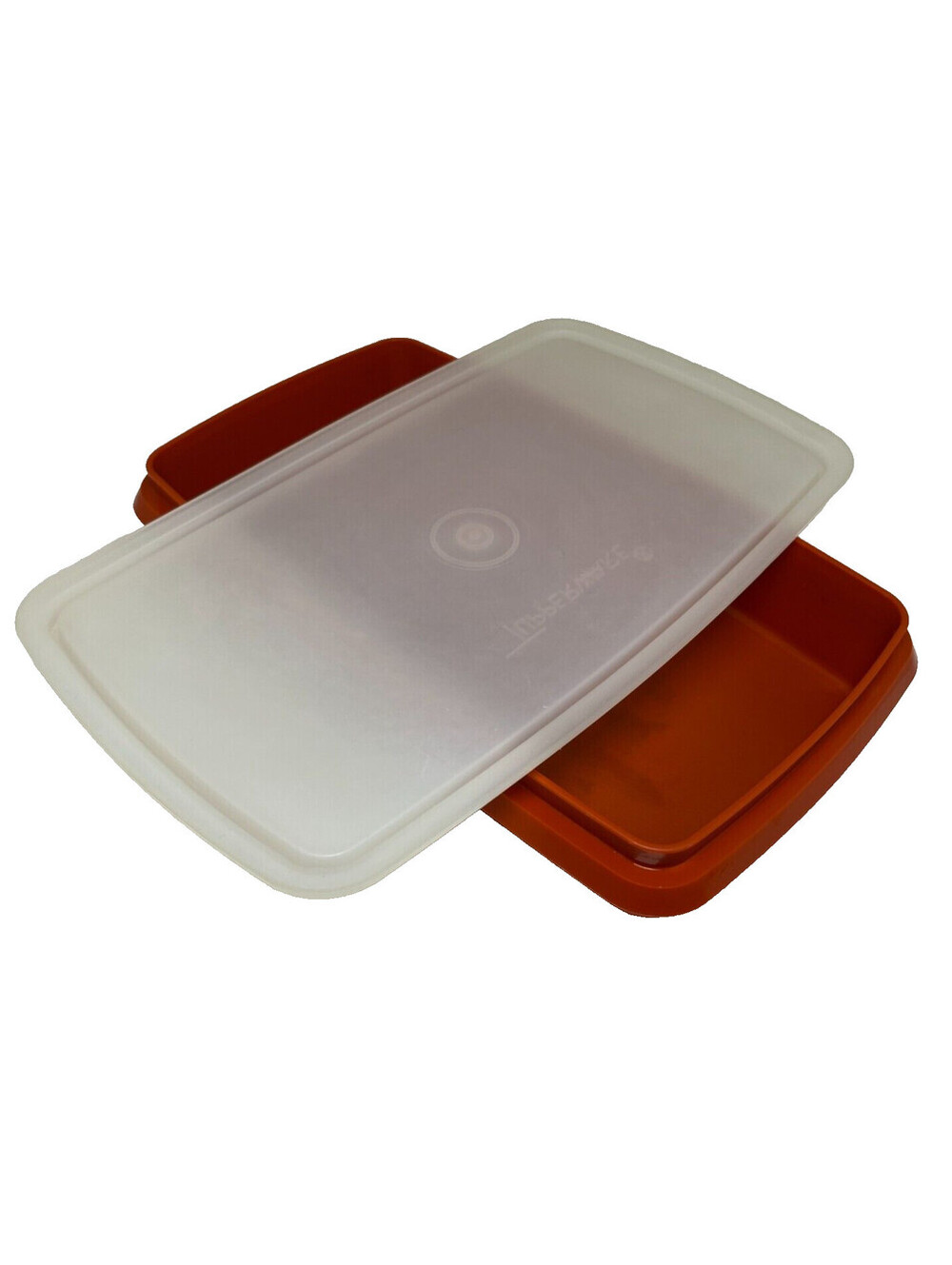 Tupperware Food Storage Container Orange 616-15 w/ Lid Vintage Stained Interior
